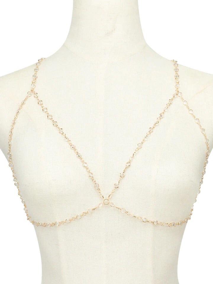  Asooll Gold Pearl Chest Chain Layered Necklace Bra