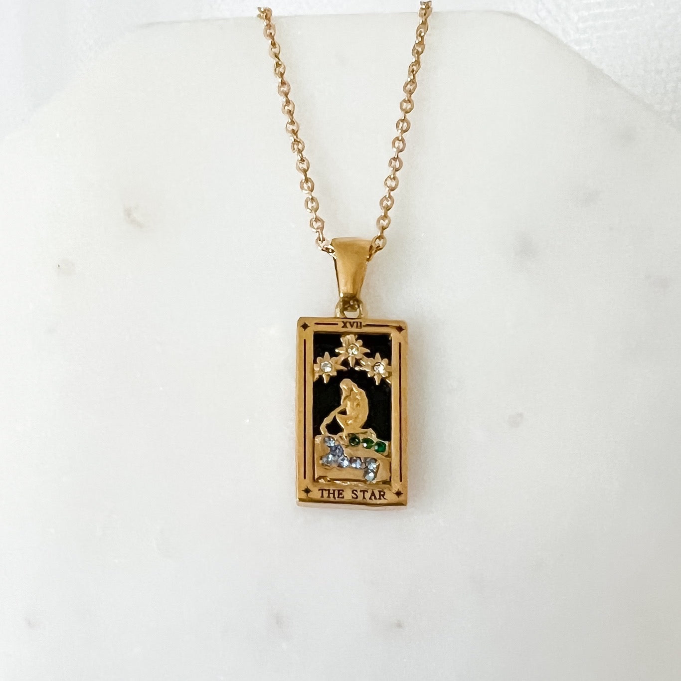 Bronze Star Tarot Card Necklace with Gold Fill Chain