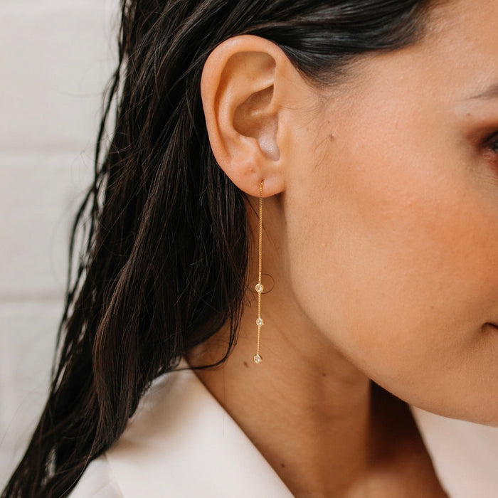 Jolie Bezel Drop Threader Earrings - LAST CHANCE!