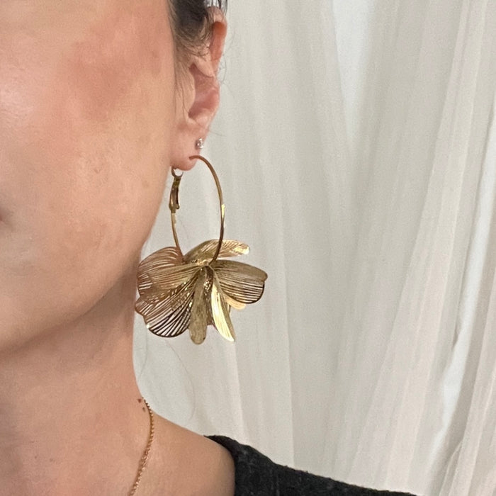 Golden Petals Statement Hoop Earrings