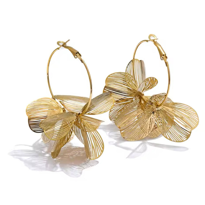 Golden Petals Statement Hoop Earrings