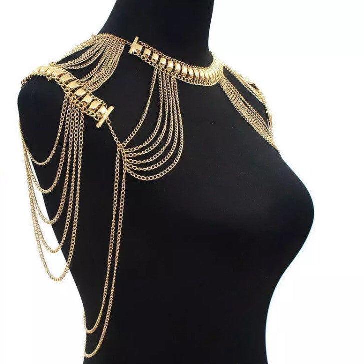 Fringed Body Shoulder Chain Multi-layer Tassel Link Harness Necklace Sexy  Bikini Bra Shawl Chain Body Jewelry For Women And Teen Girls (silver)
