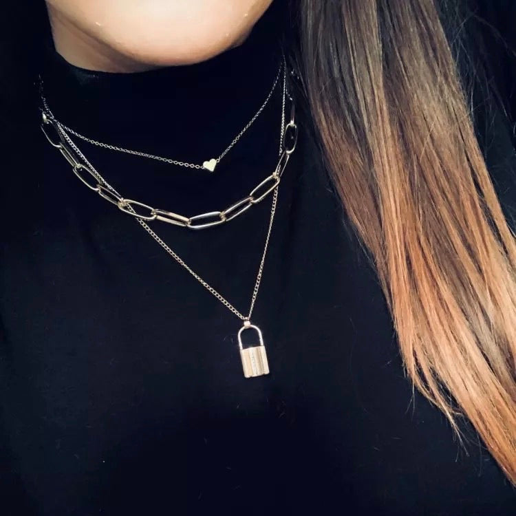 Lock Chain Necklace With a Padlock Pendant Grunge Aesthetic