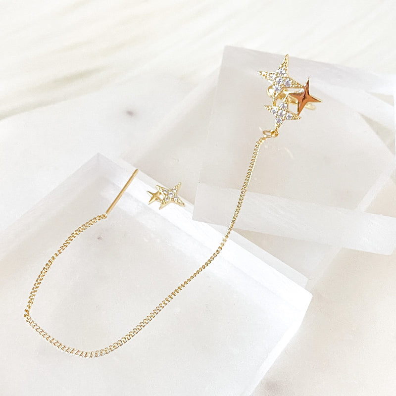 Noelle Star Chained Cuff + Stud Earrings-Earrings-The Songbird Collection