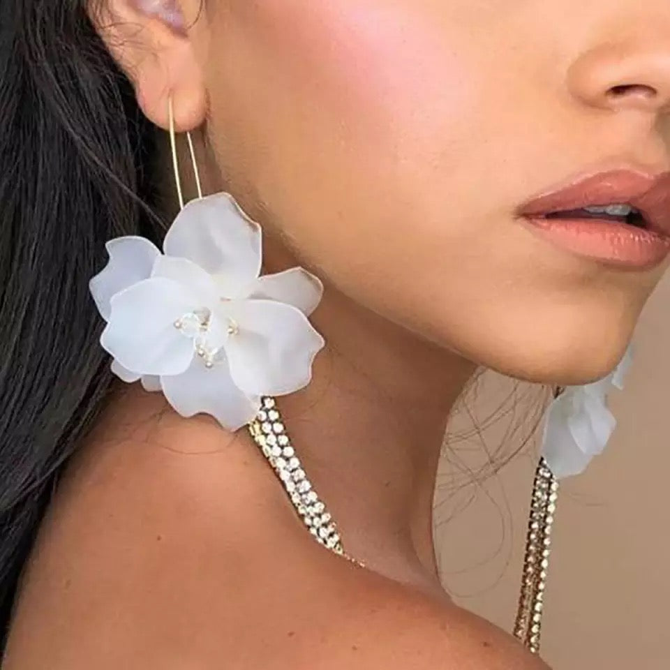 Elegant CZ Crystal Flower Water Drop Tassel Earrings – Neshe Fashion Jewelry