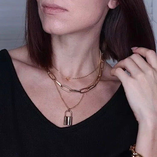 Steady Layered Lock Necklace
