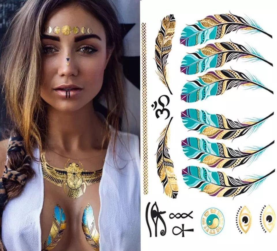 Terra Tattoos Metallic Gold Henna Temporary Tats - 75+ Jewelry Inspired  Tattoos