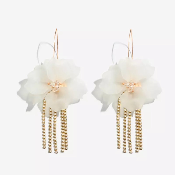 Penelope Flower & Rhinestone Tassel Earrings - The Songbird Collection 